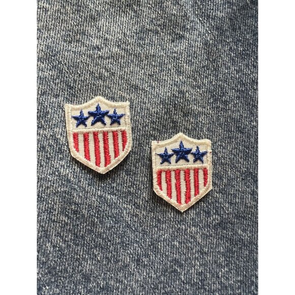 Vintage 1970s Patriotic USA Shield Patch Pair Red White Blue Sew On Emblems - Picture 1 of 3